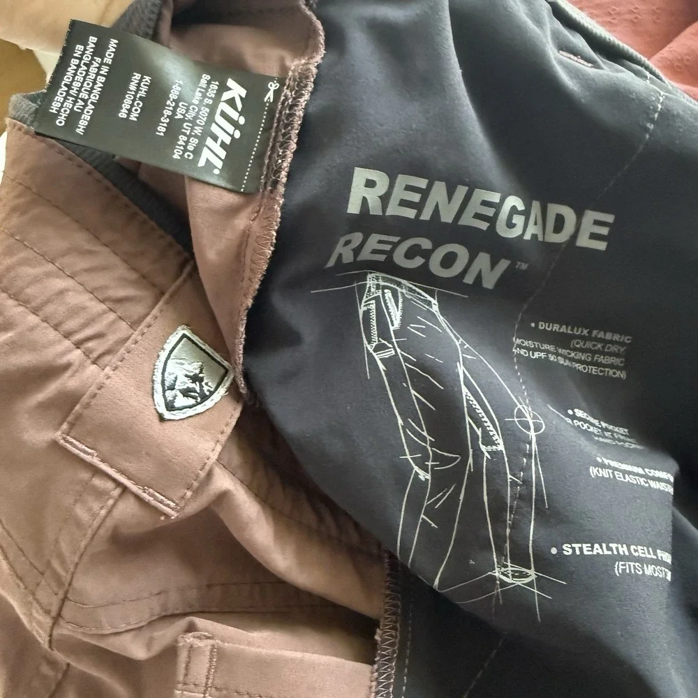 Kuhl Renegade Recon Pants Men 34x30 Red Brown Hiking Chino Nylon Spandex Stretch